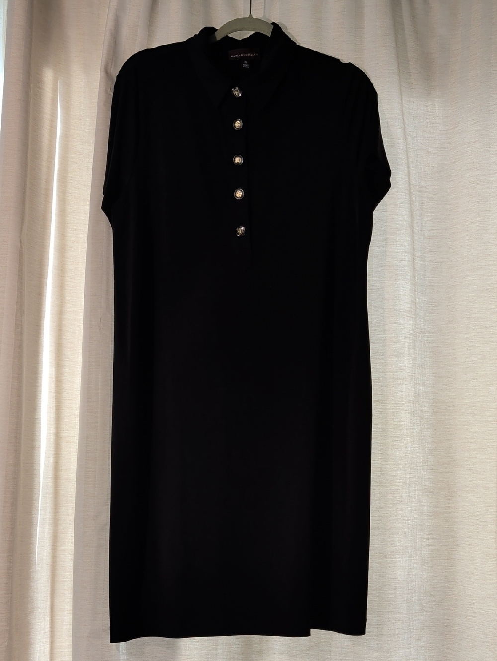 Dana Buchman Black Polo Dress with Shiny Button Placket